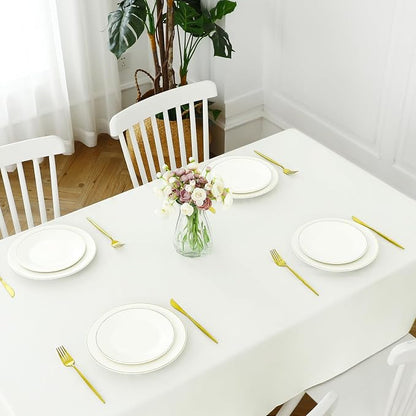 Romanstile 100% Waterproof PVC Tablecloth, Rectangle Oil Spill Proof Stain Resistant Vinyl Table Cloth, Wipe Clean Plastic Table Covers for Kitchen/Dining/Parties - 60 x 120 Inch, Ivory