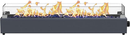 36-inch Table Top Propane Fire Pit, 40,000 BTU Tabletop Firepit for Patio, Outdoor Portable Rectangular Fire Bowl w/Wind Glass Shield, Glass Rocks - Carbon Gray