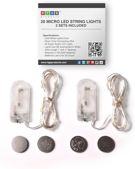 2-Pack 20 LED Wire Twinkle Fairy Lights, Battery Powered, Waterproof — Christmas, Holidays, Wedding, Party — Bedroom, Living Room — 6.5 Ft, Cool White, Indoor & Outdoor