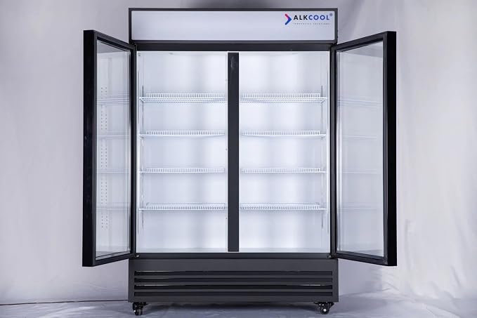 Commercial Beverage Refrigerator Display Fridge,46 Cu Ft Two Glass Door Upright Merchandiser Drink Cooler with LED Light Adjustable Shelves,ETL and NSF Approval,Hinge