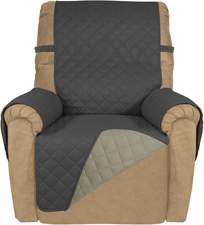 PureFit Reversible Recliner Chair Covers Couch Covers for Dogs, 19 in | Dark Gray/Beige, Water Resistant Couch Protector, Washable Pet Couch Cover with Non Slip and Elastic Straps For Kids