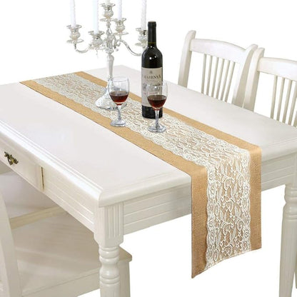 AK TRADING CO. Burlap & Lace Table Runner (Ivory Lace, 12x120 Inches) Perfect for Rustic Theme Weddings, Events, Parties, BBQ's, Dining Table & Home Décor