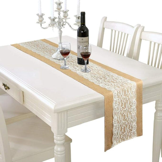 AK TRADING CO. Burlap & Lace Table Runner (Ivory Lace, 12x120 Inches) Perfect for Rustic Theme Weddings, Events, Parties, BBQ's, Dining Table & Home Décor