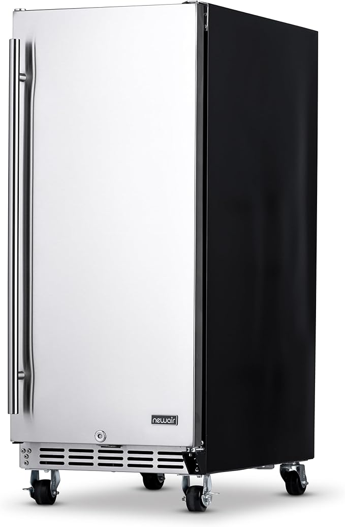 NewAir 15” Outdoor Beverage Fridge | Freestanding or Built-In Under counter Refrigerator for Outside Patio | Weatherproof Outdoor Fridge for 90 Cans with Detachable Castors | Stainless Steel