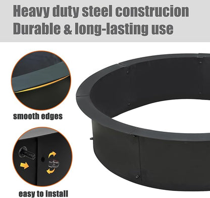 SoulMate Outdoor 40-Inch Outer/36-Inch Inner Fire Pit Ring,Duty Solid Metal Steel Round Firepit Rim Insert for DIY Fire Pits, Outdoor Above or In-Ground, Camping Garden Patio Backyard.