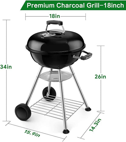 18 Inch Charcoal Grill+ BBQ Charcoal Chimney Starter 11"X7" Heavy Duty for Charcoal Grills