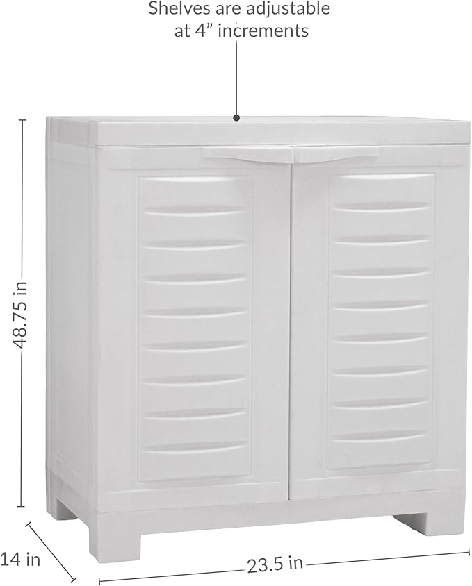 Sunnydaze 25.5" H Resin Garage Storage Cabinet - Garage Cabinet with Doors - Freestanding Utility Storage for Laundry Room, Office, Basement - Speckled White