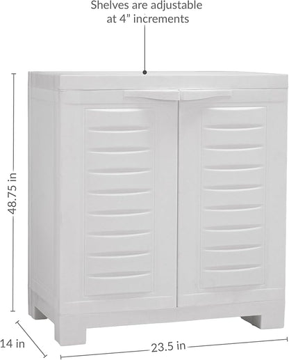 Sunnydaze 25.5" H Resin Garage Storage Cabinet - Garage Cabinet with Doors - Freestanding Utility Storage for Laundry Room, Office, Basement - Speckled White