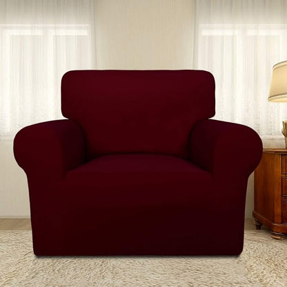 PureFit Super Stretch Chair Covers Fleece Couch Covers for Sofa Wine | 1-Piece Spandex Couch Cover Soft Couch Protector, Sofa Cover Washable with Non Skid Foam and Elastic Bottom for Kids, Dogs