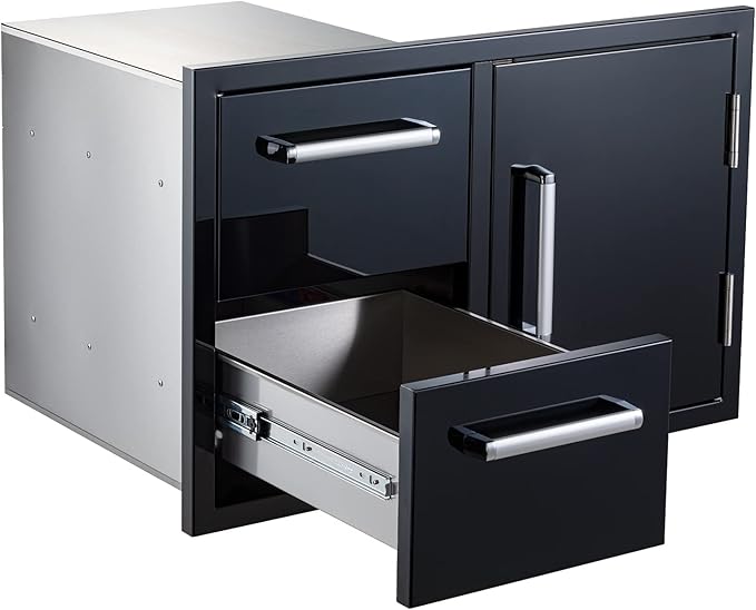 WHISTLER Stainless Steel Single Access Door & Double Drawer Combo with Handles for Outdoor Kitchen BBQ Island,33×22×22 Inches,Black