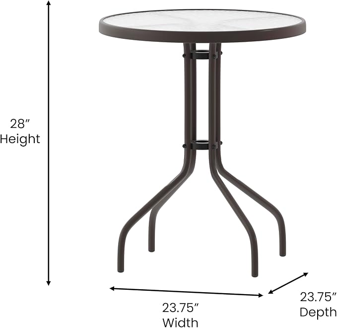 Flash Furniture 23.75 in Round Table, Bronze | Tempered Glass Top