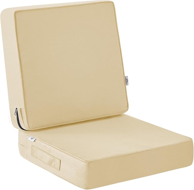 IPYNBAP Outdoor Cushions, Outdoor Chair Cushions 24x24x4 Inch, Cushions for Outdoor Furniture with Removable Cover, Waterproof & Fade Resistant Outdoor Seat Cushions for Patio, Lawn, Beige