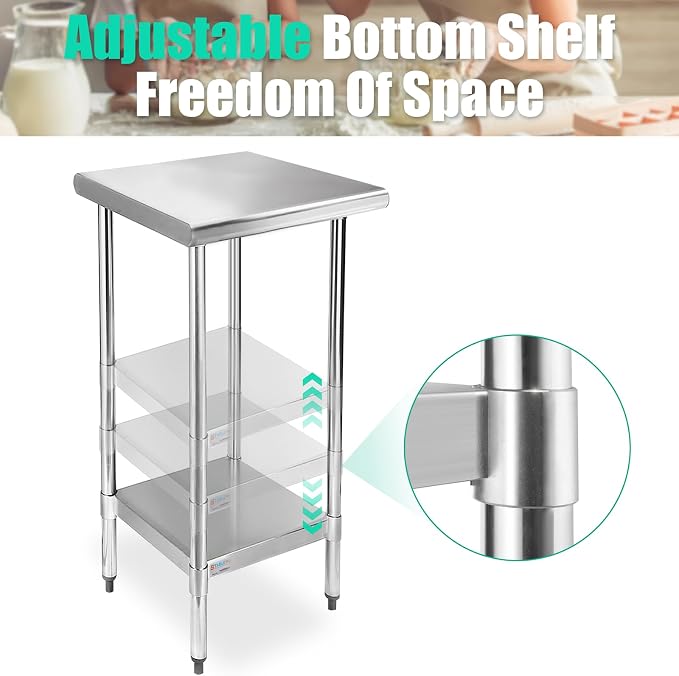 STABLEINK Stainless Steel Small Table with Undershelf 18x24 Inches for Prep | NSF Certified Heavy Duty Metal Work Table Workbench for Commercial Kitchen Restaurant Hotel Laundry Garage Chef Homemaker