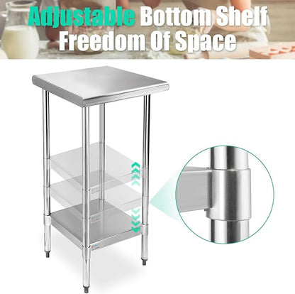 STABLEINK Stainless Steel Small Table with Undershelf 18x24 Inches for Prep | NSF Certified Heavy Duty Metal Work Table Workbench for Commercial Kitchen Restaurant Hotel Laundry Garage Chef Homemaker