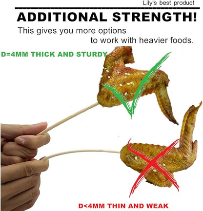 6" Natural Bamboo Skewers for BBQ，Appetiser，Fruit，Cocktail，Kabob，Chocolate Fountain，Grilling，Barbecue，Kitchen，Crafting and Party. Φ=4mm, More Size Choices 8"/10"/12"/14"/16"/17.5"/30"/36"(1000 PCS)