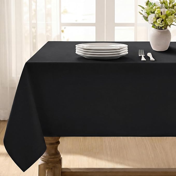 Softalker Rectangle Tablecloth, Waterproof Table Cloths Wrinkle Free Fabric Washable Polyester Table Cover for Dining Tables Party Outdoor Camping Parties Buffet - 54 x 78 inch, Black