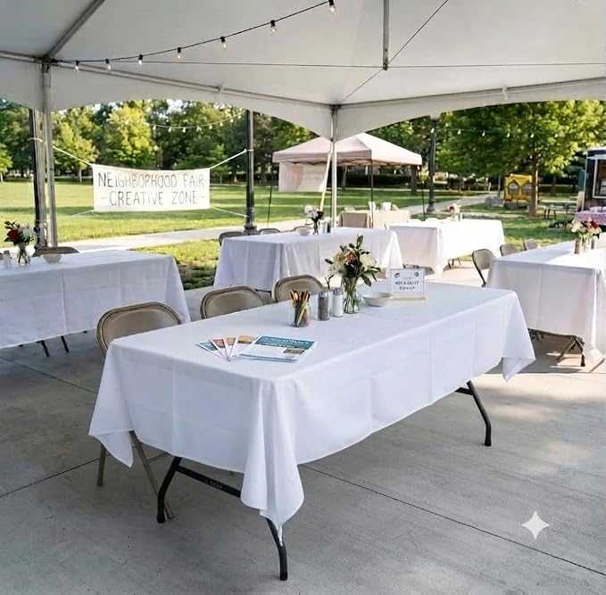 8 Pack White Rectangle Table Cloth 60 x 126 Inch For 8 Foot Tables | Wrinkle Resistant Tablecloth, Washable Polyester Fabric, Rectangular Tablecloth for Wedding Party Banquet Buffet