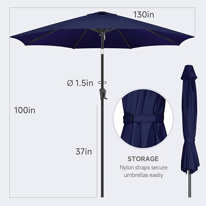 FLAME&SHADE 11 ft Patio Umbrella - Table Umbrella Outdoor with Push Button Tilt and Crank, UV Protection, 8 Sturdy Ribs, Market Umbrella for Garden, Deck, Backyard, Lawn, Pool and Beach(Navyblue)
