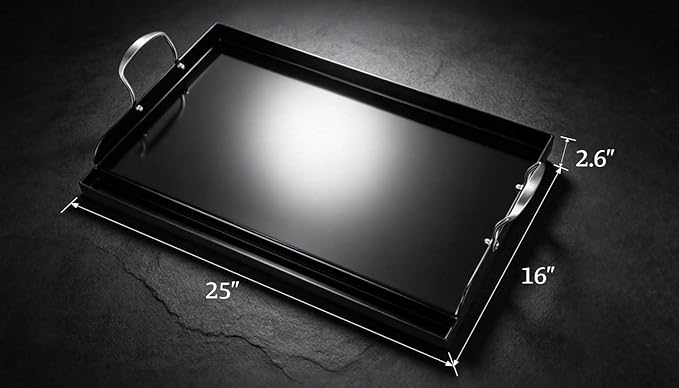Updated 25" x 16" Cast Iron Griddle for Gas Grill, Nonstick Nanoceramic Stove Top Griddle for Gas Stove, Pre-Seasoned Flat Top Plate Insert for Outdoor Gas Grill, Camping, Tailgating, Parties
