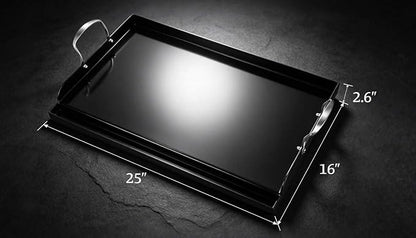 Updated 25" x 16" Cast Iron Griddle for Gas Grill, Nonstick Nanoceramic Stove Top Griddle for Gas Stove, Pre-Seasoned Flat Top Plate Insert for Outdoor Gas Grill, Camping, Tailgating, Parties