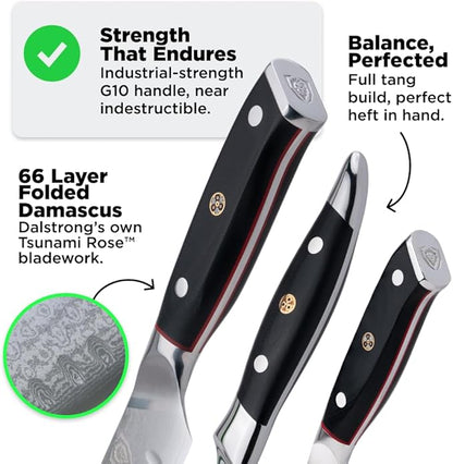Dalstrong Slicing Carving Knife 12" + Fillet Knife 6" + Meat Fork - Shogun Series ELITE - Japanese AUS-10V Super Steel - Premium Carving Set - Black G10 Handle - Sheaths Included