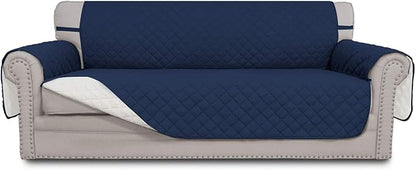 Easy-Going Reversible Couch Cover, 3 Cushion Sofa, Large, Navy/Ivory | Machine Washable Slipcover For Dogs, Water Resistant Furniture Mat For Living Room, Non-Slip Sofa Cover, Pet Friendly