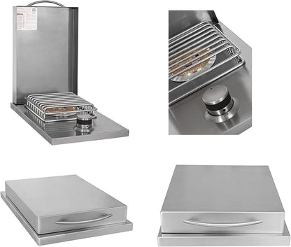 BLAZE BBQ Outdoor Package of 40” LTE Built-in Gas Grill, Dop-In Single Side Burner, 32” Door & Two Drawers Combo, Compact Refrigerator and Accessories (Grill Cover, Fridge Trim and Rotisserie Kit)