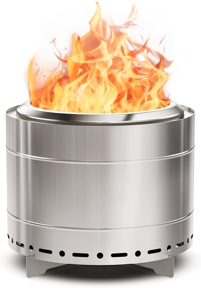 Panovue 19.5 inch Smokeless Fire Pit with Carry Bag, Stainless Steel Outdoor Smokeless Firepit, Wood Burning Fire Pits for Camping, Bonfire,Low Smoke Firepit for Outside(Silver)