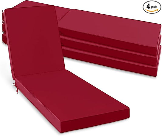 Summsun Chaise Lounge Cushions Outdoor Set of 4 - Waterproof and Fade Resistant Sun Lounger Replacement Cushions - Patio Lounger Pads with Removable Cover for Pool, Deck, Lawn, 72 x 21 x 3 Inch, Red