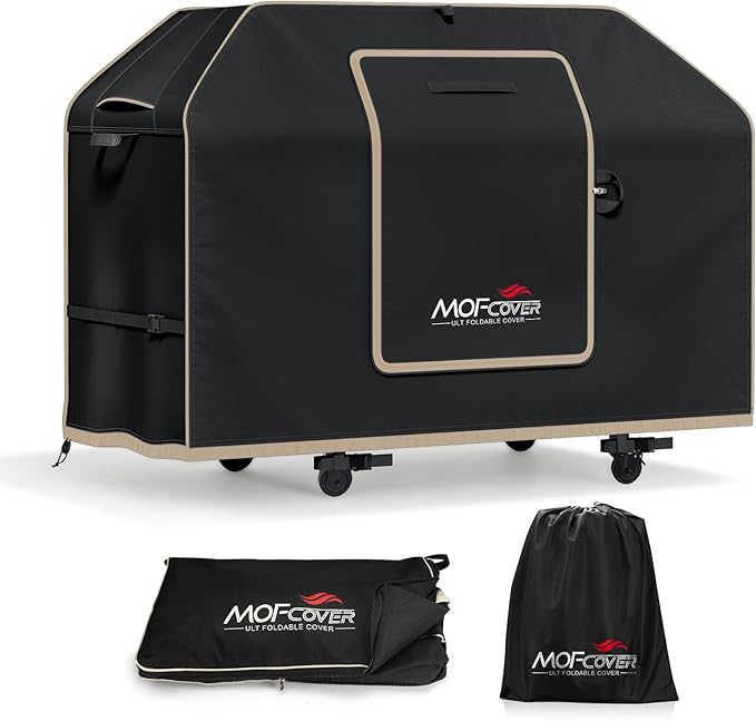 Exclusive Foldable 58 inch Grill Cover, 600D Heavy Duty Outdoor BBQ Cover for Weber Genesis II/EX/SX/LX 300 and Genesis 300 Series Weber 7130, 3-5 Burners Grill, Black