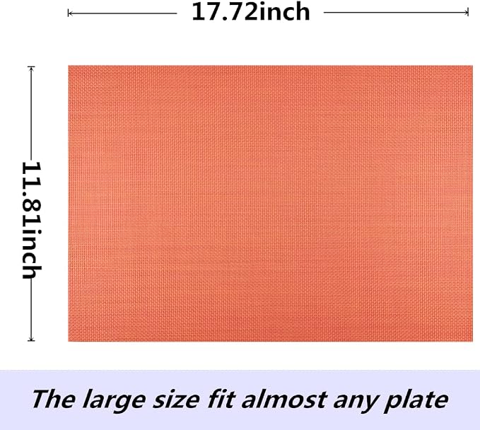 WAZAIGUR Placemats,Easy to Clean Crisscross Woven Vinyl Place Mats Durable Non-Slip Heat Resistant Table Mats,Placemats for Kitchen Table (Orange, 6)