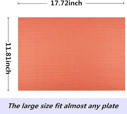 WAZAIGUR Placemats,Easy to Clean Crisscross Woven Vinyl Place Mats Durable Non-Slip Heat Resistant Table Mats,Placemats for Kitchen Table (Orange, 6)