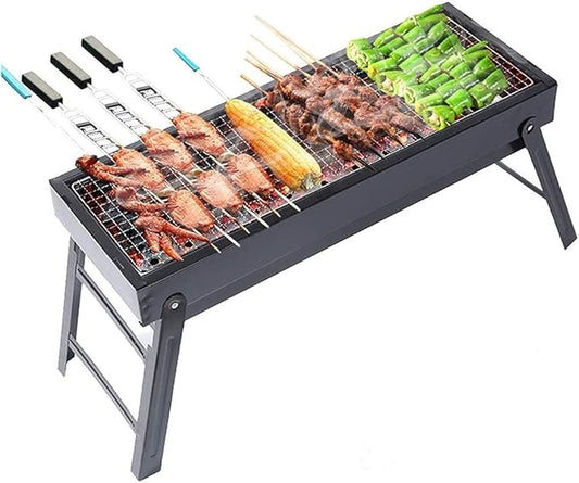 Portable Charcoal Grill, Camping BBQ Grills Outdoor Barbecue Grill, Folding Stainless Steel Charcoal Grills BBQ for Hiking Park Beach Tailgating Travel, Compact Camping Grill for 5+ People,A-1