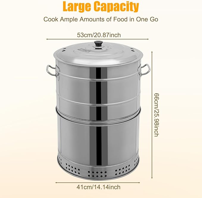 Large Portable Charcoal Grills Vertical Charcoal Smoker Barrel Grill with 50 Skewers Stainless Charcoal BBQ Grill Barrel 360° Outdoor Indoor Camping Smokeless Charcoals Barbecue Grills