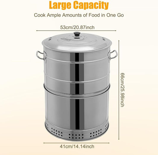 Large Portable Charcoal Grills Vertical Charcoal Smoker Barrel Grill with 50 Skewers Stainless Charcoal BBQ Grill Barrel 360° Outdoor Indoor Camping Smokeless Charcoals Barbecue Grills