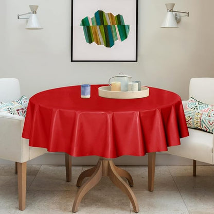 sancua 100% Waterproof Vinyl Tablecloth Table Cloth 60 Inch Round, Red | Oil Spill Proof, PVC Material, Wipe Clean Table Cover for Dining Tables, Buffet Parties and Camping