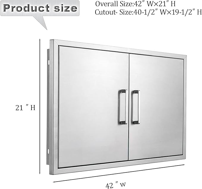Outdoor Kitchen Doors- 42" W x 21" H - Stainless Steel BBQ Double Access Door,Flush Mount for Outdoor Kitchen and BBQ Island