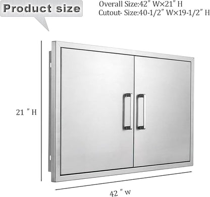 Outdoor Kitchen Doors- 42" W x 21" H - Stainless Steel BBQ Double Access Door,Flush Mount for Outdoor Kitchen and BBQ Island