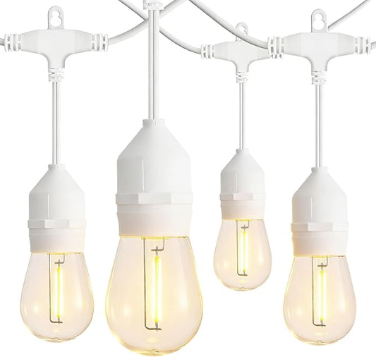 Banord Outdoor String Lights, 48FT Waterproof Patio Lights with 1W Dimmable LED Bulbs, White Hanging String Lights for Outdoor Backyard, Garden, Deck, Porch, Gazebo, Balcony, Camping, Party
