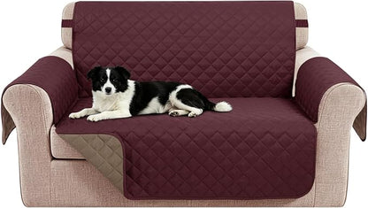 Reversible Loveseat Couch Sofa Covers, 2-Seater, Burgundy | Loveseat Covers for Dogs Water Repellent, Friendly Furniture Protector with Elastic Straps for Living Room