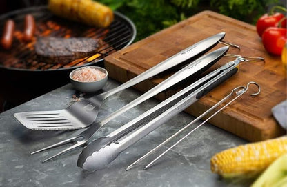 Heavy Duty Utensils 3-4 Piece Set. Spetula, Fork Tong, and skewers (5 Piece)
