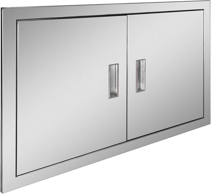 Outdoor Kitchen Door 28" W x 19" H Stainless Steel BBQ Double Access Door Flush Mount Vertical Wall Doors with Handle Suitable for Grilling Station Outside Cabinet Outdoor Kitchen
