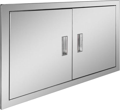 Outdoor Kitchen Door 28" W x 19" H Stainless Steel BBQ Double Access Door Flush Mount Vertical Wall Doors with Handle Suitable for Grilling Station Outside Cabinet Outdoor Kitchen