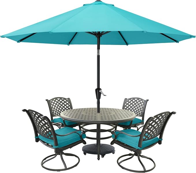 MASTERCANOPY 9ft Patio Umbrella with Tilt & Crank, Turquoise | 8 sturdy ribs;UV/water resistant;Vent;easy setup;for garden/deck/backyard/pool