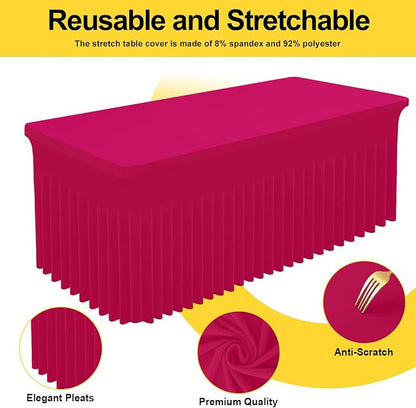 Smiry Spandex Elastic Fitted Table Cloth Skirt for 6FT Rectangle Table | Stretch Washable Table Cloth, Banquet Table Cover for Wedding, Party, Indoor & Trade Shows, (Fuchsia, 72Lx30Wx30H)