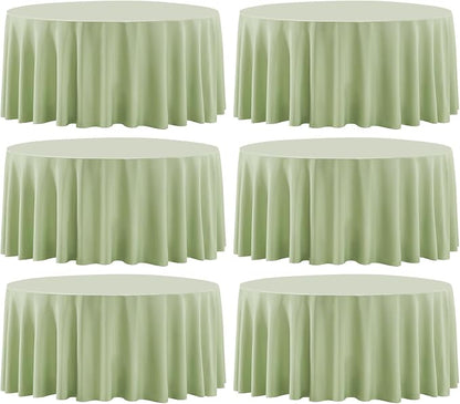 6 Pack Sage Green Round Tablecloths 132 Inch for Dining Tables | Washable Decorative Linen Polyester Table Cover for Banquets Buffets Parties and Weddings