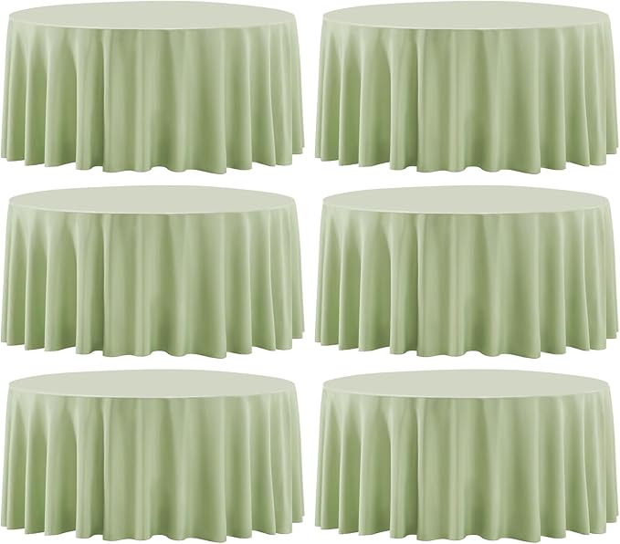 6 Pack Sage Green Round Tablecloths 120 Inch for Dining Tables | Washable Decorative Linen Polyester Table Cover for Banquets Buffets Parties and Weddings