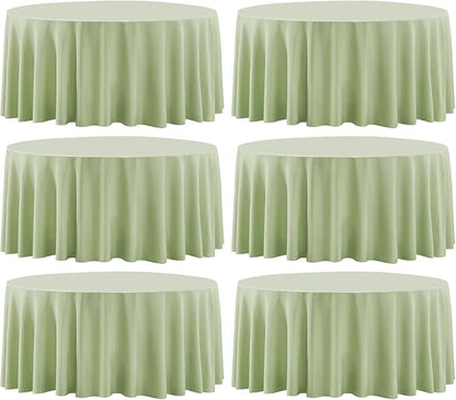 6 Pack Sage Green Round Tablecloths 120 Inch for Dining Tables | Washable Decorative Linen Polyester Table Cover for Banquets Buffets Parties and Weddings