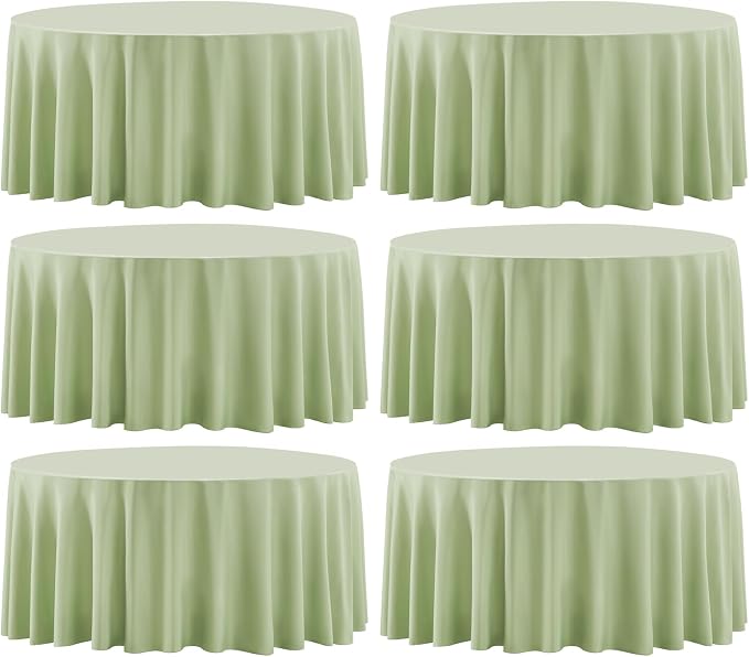 6 Pack Sage Green Round Tablecloths 108 Inch for Dining Tables | Washable Decorative Linen Polyester Table Cover for Banquets Buffets Parties and Weddings