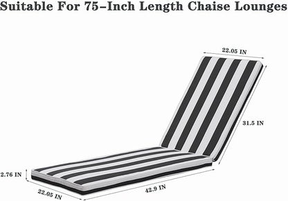 Only choice Outdoor Lounge Chair Cushion Patio Chaise Lounge Replacement Cushions Funiture Seat Cushions Chair Pads (Black+White Stripes-1 pc)
